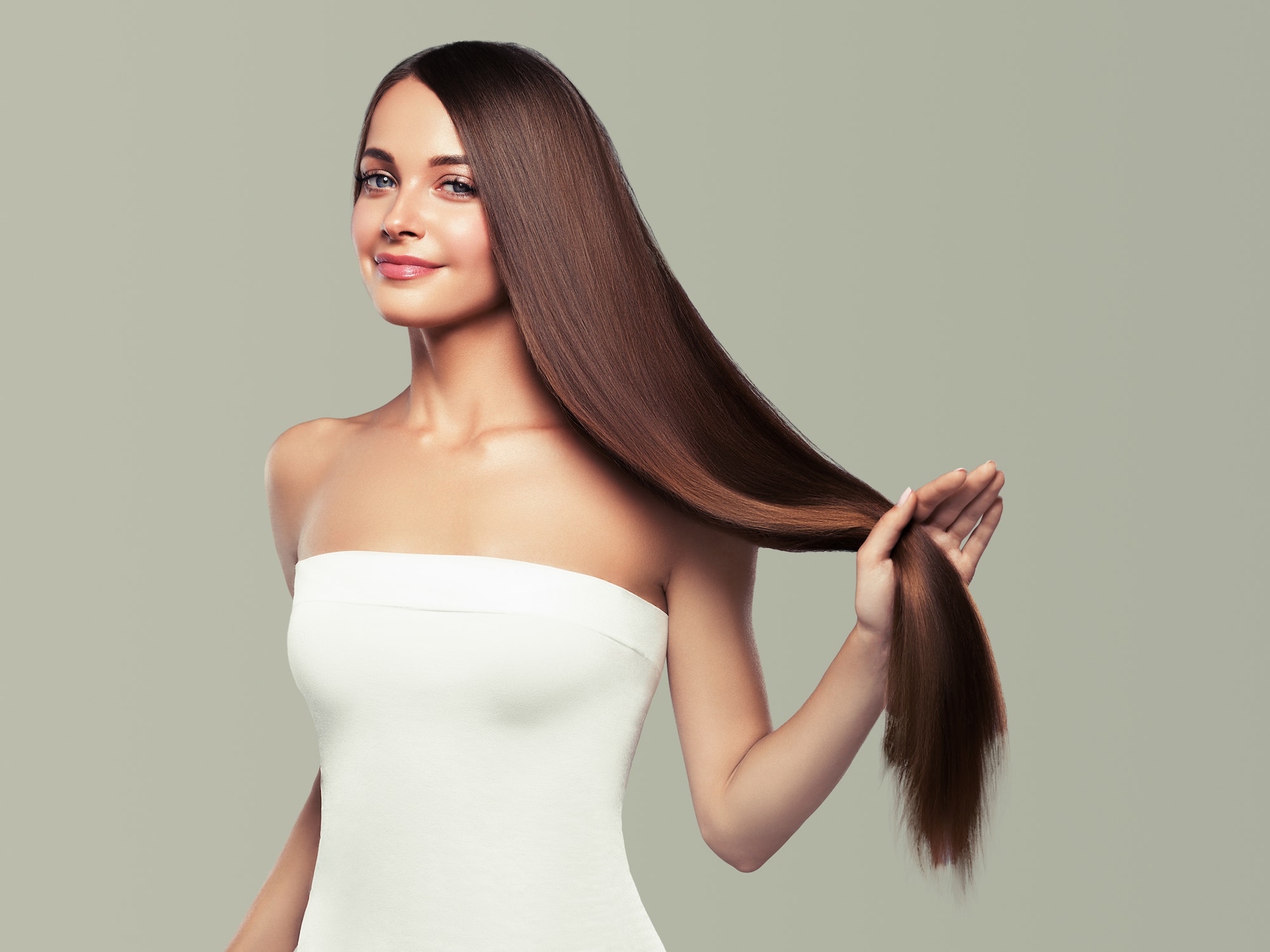 Smooth long hair woman beauty portrait